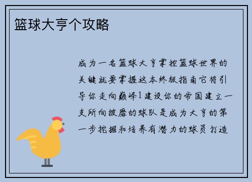 篮球大亨个攻略